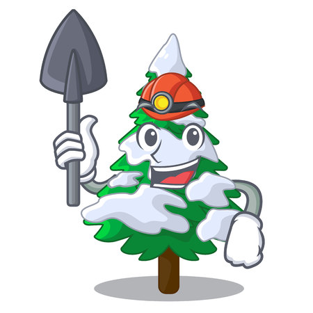 Miner realistic fir tree in snow mascot vector illustrationのイラスト素材