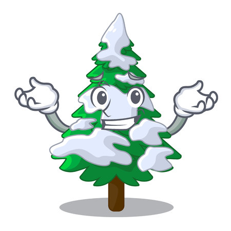 Grinning firs with snow on character tree vector illustrationのイラスト素材