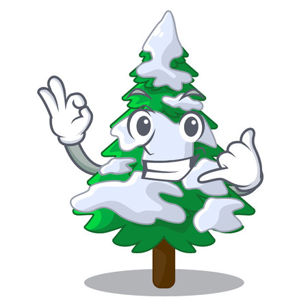 Call me fir with snow christmas tree cartoon vector illustrationのイラスト素材
