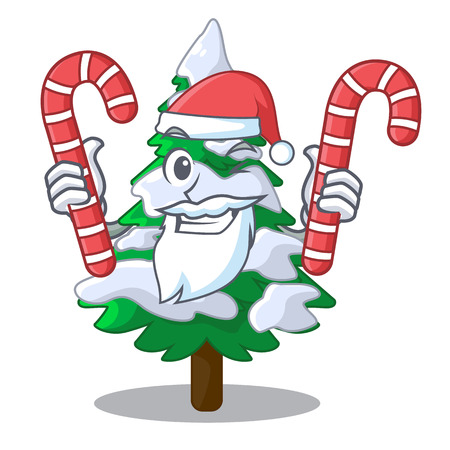 Santa with candy fir with snow christmas tree cartoon vector illustrationのイラスト素材