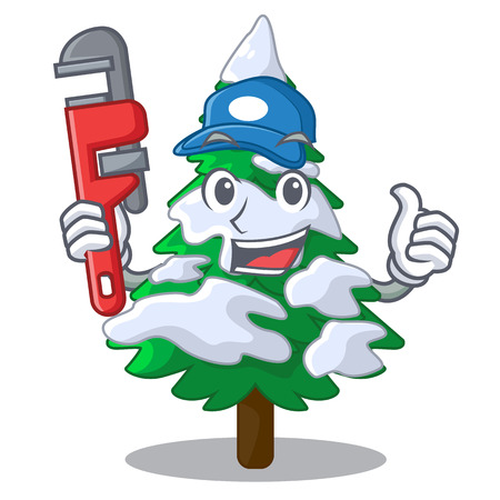 Plumber fir with snow christmas tree cartoon vector illustrationのイラスト素材