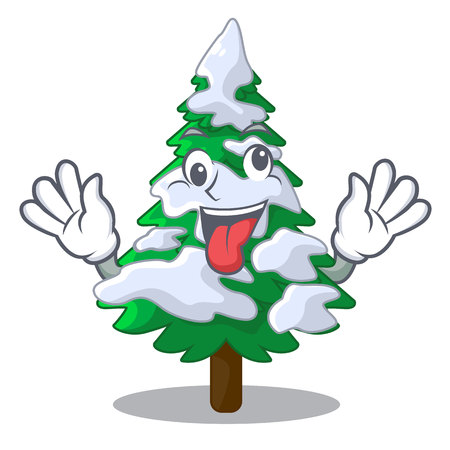 Crazy fir with snow christmas tree cartoon vector illustrationのイラスト素材