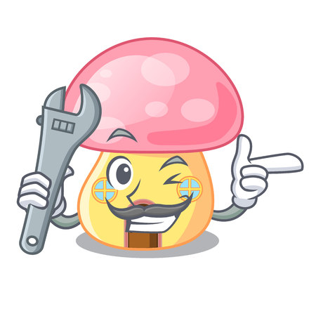 Mechanic realistic fir tree in snow cartoon vector illustrationのイラスト素材