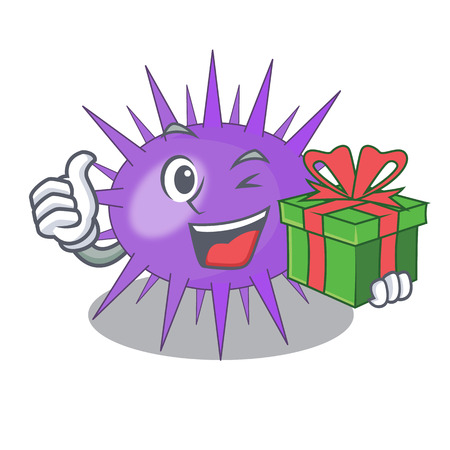 With gift underwater scenery on mascot sea urchin vector illustrationのイラスト素材