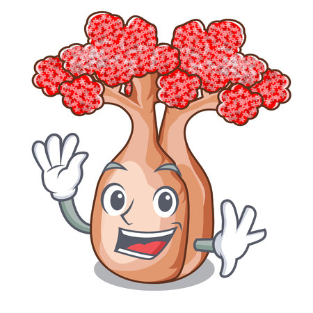 Waving hand bottle tree in rope character vector illustrationのイラスト素材