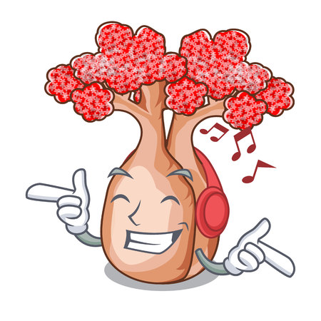 Listening music plateau on of mascot bottle trees vector illustrtionのイラスト素材