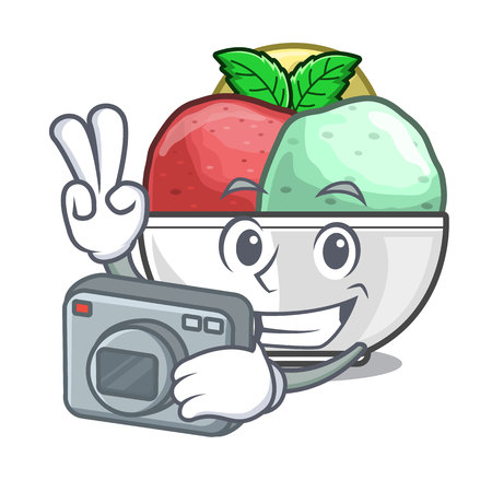 Photographer scoops of sorbet in isolated mascot vector illustrationのイラスト素材