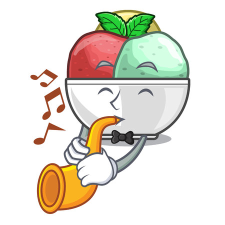 With trumpet scoops of sorbet in isolated mascot vector illustrationのイラスト素材
