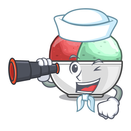 Sailor with binocular scoops of sorbet in isolated mascot vector illustrationのイラスト素材