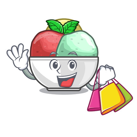 Shopping sorbet with mint bowl on character vectir illustrationのイラスト素材