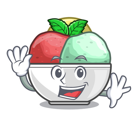 Waving sorbet with mint bowl on character vectir illustrationのイラスト素材