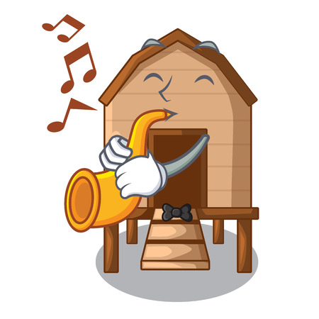 With trumpet chicken in a on charater coop vector illustrationのイラスト素材