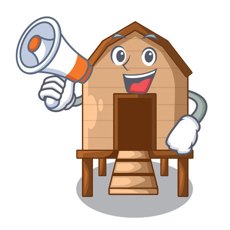 With megaphone cartoon chicken the in coop shape vector illustrationのイラスト素材