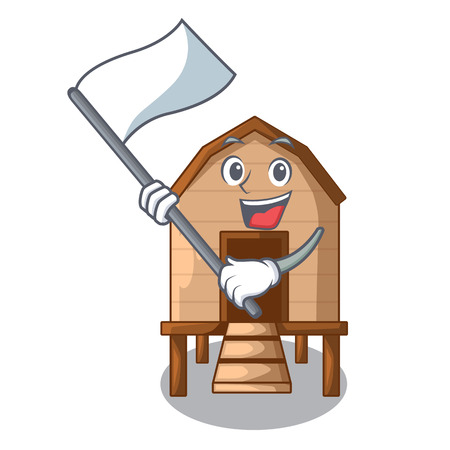 With flag chicken in a wooden cartoon coop vector illustrationのイラスト素材
