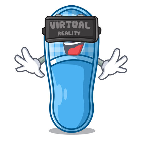 Virtual reality slippers on wooden floor home character vector illuastrationのイラスト素材