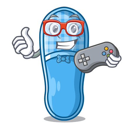Gamer slippers on wooden floor home character vector illuastrationのイラスト素材