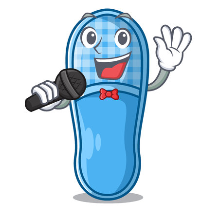 Singing slippers on wooden floor home character vector illuastrationのイラスト素材