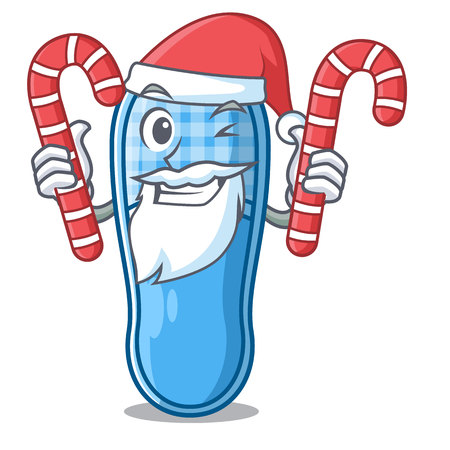 Santa with candy slippers on the carpet a cartoon vector illustrartionのイラスト素材