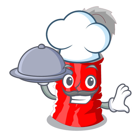 Chef with food set of metallic tin can cartoon vector illustrationのイラスト素材