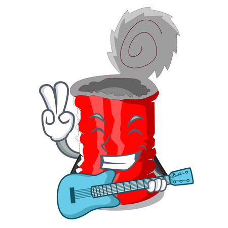 With guitar set of metallic tin can cartoon vector illustrationのイラスト素材