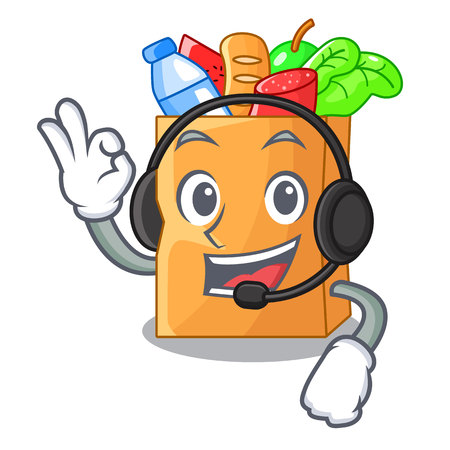 With headphone food bag foil or paper cartoon vector illustrationのイラスト素材