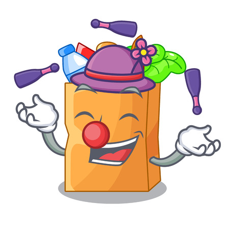 Juggling food bag foil or paper cartoon vector illustrationのイラスト素材
