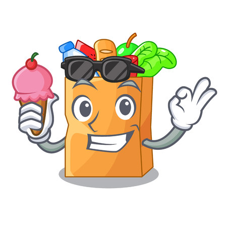With ice cream food pouch bags isolated on mascot vector illustrationのイラスト素材
