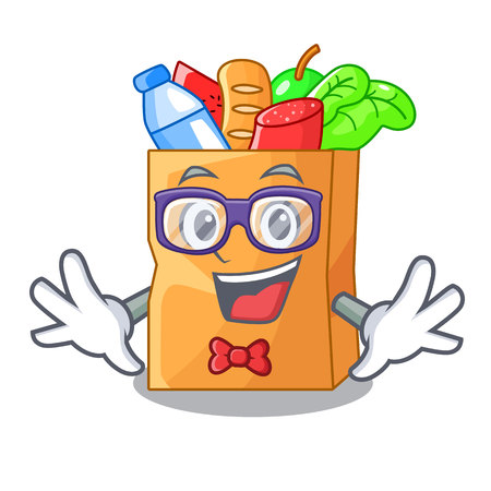 Geek food pouch bags isolated on mascot vector illustrationのイラスト素材
