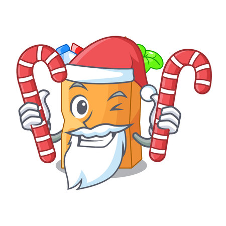 Santa with candy food bag foil or paper cartoon vector illustrationのイラスト素材