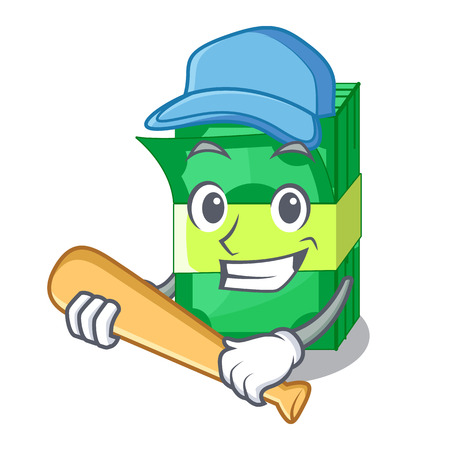Playing baseball stack money shape cartoon on table vector illustrationのイラスト素材