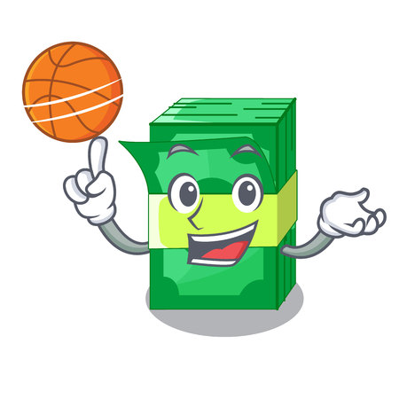 With basketball stack money shape cartoon on table vector illustrationのイラスト素材