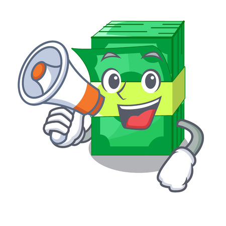 With megaphone stack money shape cartoon on table vector illustrationのイラスト素材