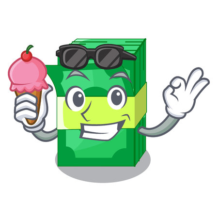 With ice cream stack of dollars isolated on mascot vector illustrationのイラスト素材