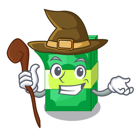 Witch stacks money dollar on bank character vector illustrationのイラスト素材