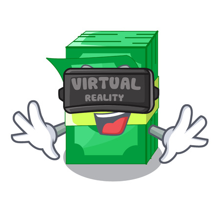 Virtual reality stacks money dollar on bank character vector illustrationのイラスト素材