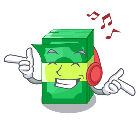 Listening music stacks money dollar on bank character vector illustrationのイラスト素材
