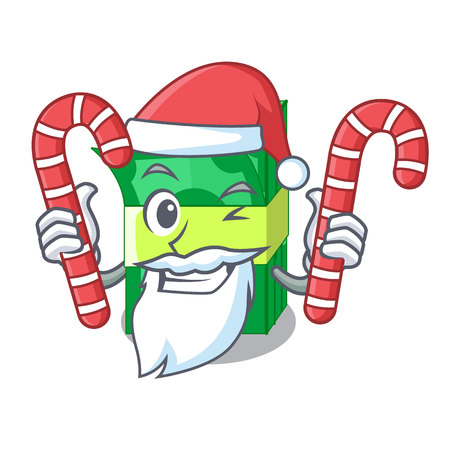 Santa with candy set money in packing bundles cartoon vector illustrationのイラスト素材