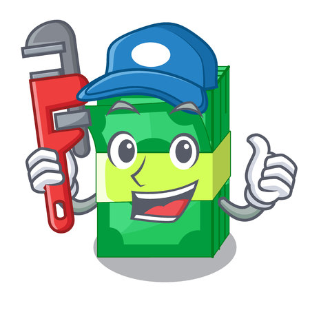 Plumber set money in packing bundles cartoon vector illustrationのイラスト素材