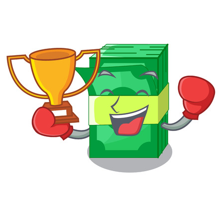 Boxing winner set money in packing bundles cartoon vector illustrationのイラスト素材
