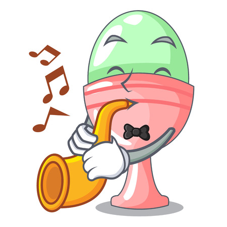 With trumpet boiled organic chicken egg in cartoon vector illustrationのイラスト素材
