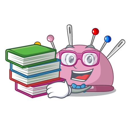 Student with book pincushion a cartoon pins for sewing vector illustrationのイラスト素材
