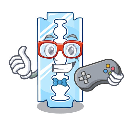 Gamer razor blade and border cartoon cyan vector illustrationのイラスト素材