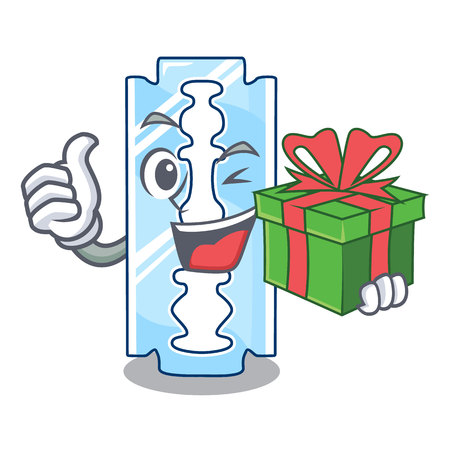 With gift razor blade and border cartoon cyan vector illustrationのイラスト素材