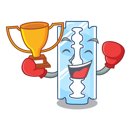 Boxing winner disposable razor character on wooden table vector illustrationのイラスト素材