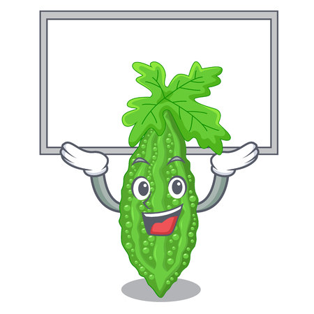 Up board Bitter melon isolated on a mascot vector illustratationのイラスト素材