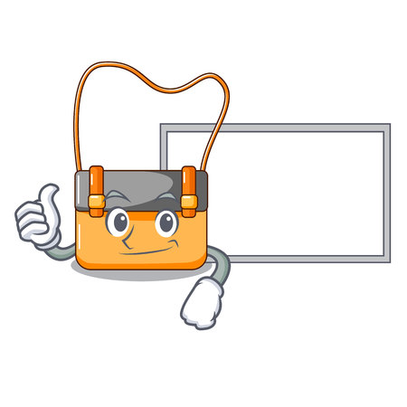 Thumbs up with board messenger bag on a isolated mascot vector illustrationのイラスト素材