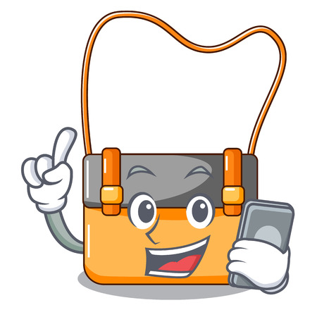 With phone messenger bag on a isolated mascot vector illustrationのイラスト素材