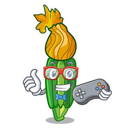 Gamer flowers character on a zuchini funny vector illustrationのイラスト素材