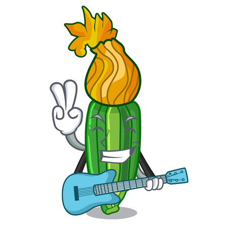 With guitar flowers character on a zuchini funny vector illustrationのイラスト素材