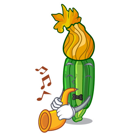 With trumpet flowers character on a zuchini funny vector illustrationのイラスト素材